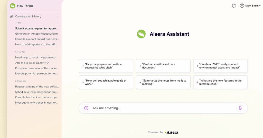 Aisera AI Assistant for enterprise