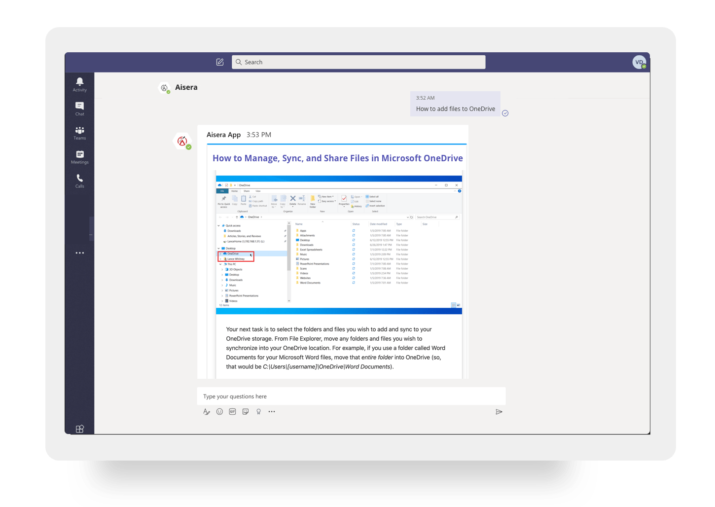 ms teams integration with aisera