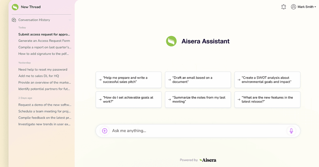 Aisera AI Assistant for enterprise