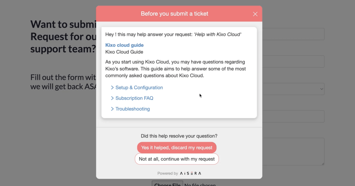 Submitting AI ticket with Aisera